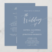 Alles in één kalligrafie Trendy Dusty Blue Wedding Kaart (Voorkant / Achterkant)