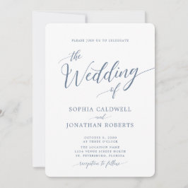 Alles in één kalligrafie Trendy Dusty Blue Wedding Kaart