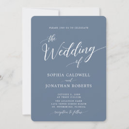 Alles in één kalligrafie Trendy Dusty Blue Wedding Kaart