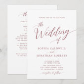 Alles in één kalligrafie Trendy Dusty Roos Weddens Kaart (Voorkant / Achterkant)