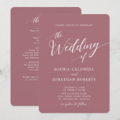 Alles in één kalligrafie Trendy Dusty Roos Wedding Kaart (Voorkant / Achterkant)
