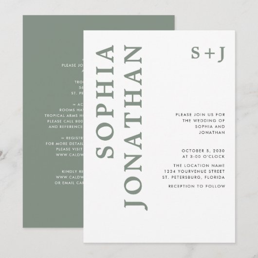 Alles in één keer, groen gebold Typografie Weddens Kaart (Voorkant / Achterkant)