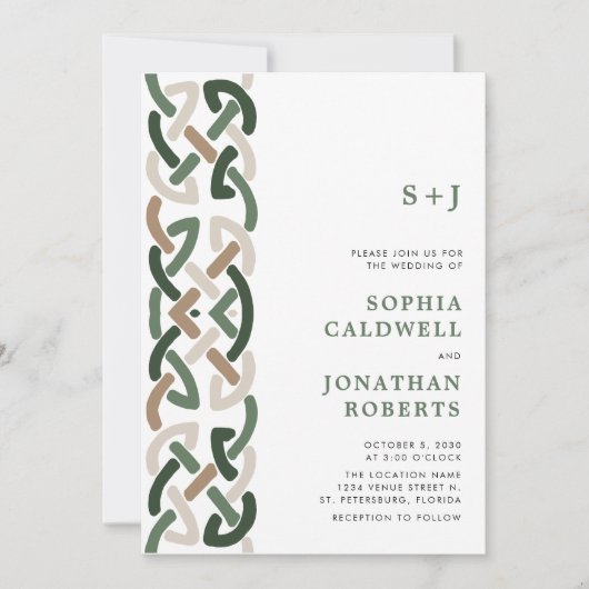 Alles in één Keltische knoop Monogram Modern Weddi Kaart (Voorkant)