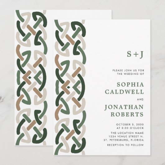 Alles in één Keltische knoop Monogram Modern Weddi Kaart (Voorkant / Achterkant)