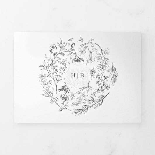 Alles in één | Klassieke Botanische Bloemen Bruilo Drieluik Uitnodiging (Cover)