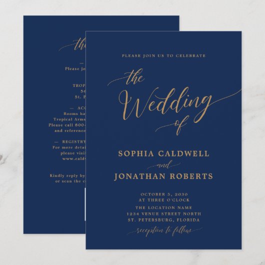 Alles in één klassieke goudkalligrafie kaart (Voorkant / Achterkant)