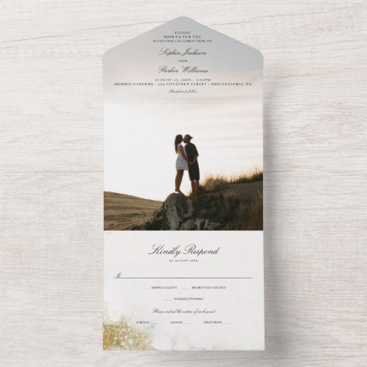 Alles in één klassieke Luxe marmer Wedding All In One Uitnodiging (Binnen)