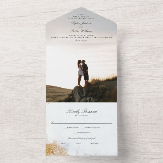 Alles in één klassieke Luxe marmer Wedding All In One Uitnodiging (Binnen)