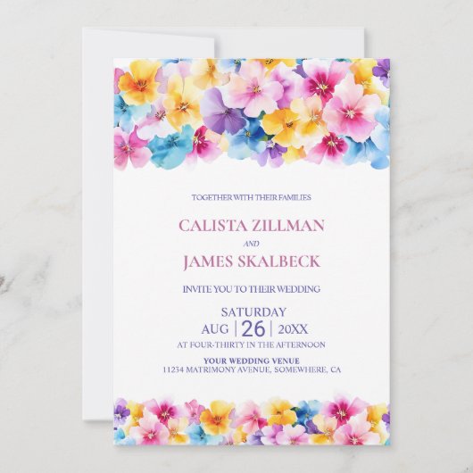 Alles in één kleurrijke bloemenbruiloft kaart (Voorkant)