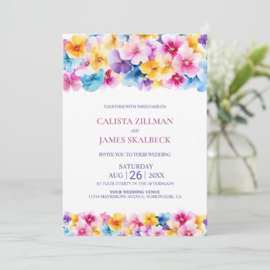 Alles in één kleurrijke bloemenbruiloft kaart (Staand voorkant)