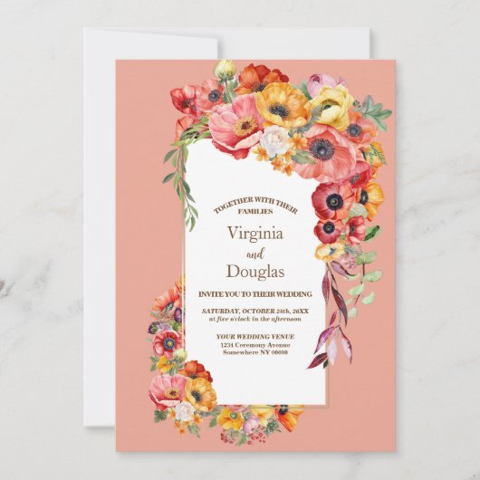 Alles in een kleurrijke papaver bruiloft kaart (Voorkant)