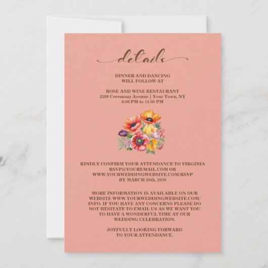 Alles in een kleurrijke papaver bruiloft kaart (Achterkant)