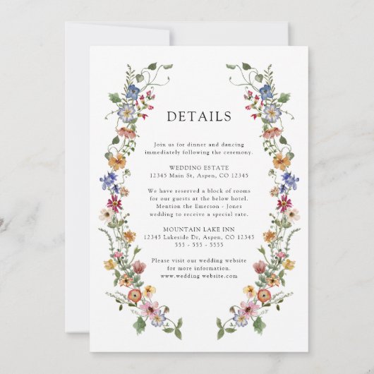 Alles in één kleurrijke Wildflower bruiloft Kaart (Achterkant)