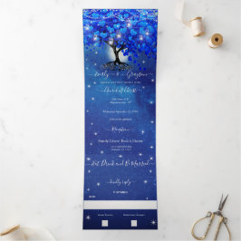 Alles in één koninklijk blauw lef-huwelijk drieluik uitnodiging