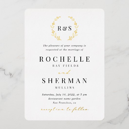 Alles in één lef-monogram goudolie-huwelijk folie uitnodiging (Voorkant)