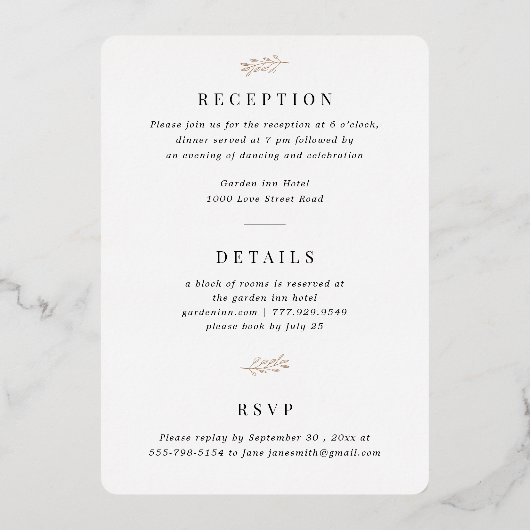 Alles in één lef-monogram goudolie-huwelijk folie uitnodiging (Achterkant)