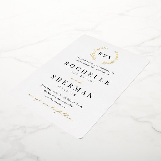 Alles in één lef-monogram goudolie-huwelijk folie uitnodiging (Gedraaid)