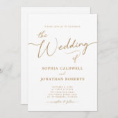 Alles in één legant Gold Calligraphy Wedding Kaart (Voorkant / Achterkant)