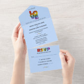 Alles in één LOVE Blue ThéHetzelfde-Sex Wedding All In One Uitnodiging (Afscheurbaar)
