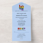 Alles in één LOVE Blue ThéHetzelfde-Sex Wedding All In One Uitnodiging (Binnen)