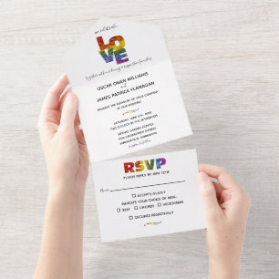 Alles in één LOVE Flowers Same-Sex Wedding  All In One Uitnodiging