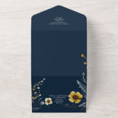 Alles in een marine geel goud bloemenbruiloft RSVP All In One Uitnodiging (Buitenkant)