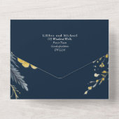 Alles in een marine geel goud bloemenbruiloft RSVP All In One Uitnodiging (Achterkant)