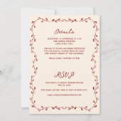 Alles in een maroon hand getekende bruiloft uitnod kaart (Achterkant)