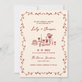 Alles in één Maroon Hand getrokken QR Code bruilof Kaart (Voorkant)