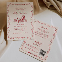 Alles in één Maroon Hand getrokken QR Code bruilof