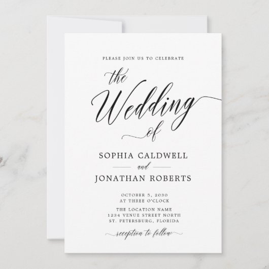 Alles in één met details Moderne Calligrafie Wedde Kaart (Voorkant)