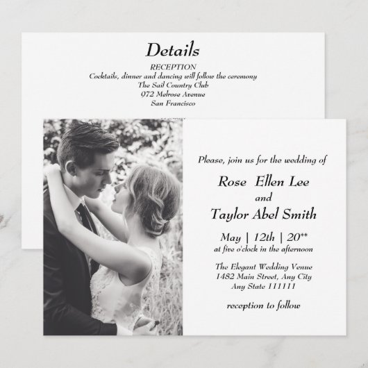 Alles in één, minimaal zwart-wit met foto kaart (Voorkant / Achterkant)