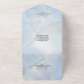 Alles in één minimale blauwe en witte bruiloft all in one uitnodiging (Buitenkant)