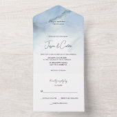 Alles in één minimale blauwe en witte bruiloft all in one uitnodiging (Binnen)