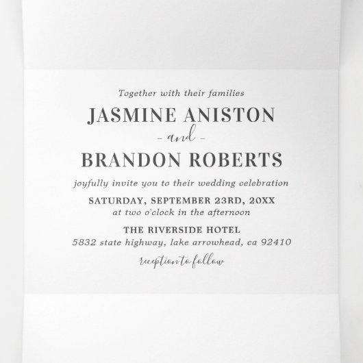 Alles in een minimalistische bruiloft drievoudige drieluik uitnodiging (Binnenkant midden)