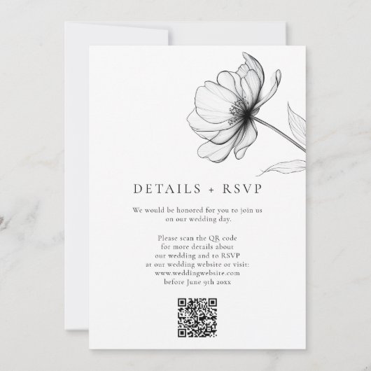 Alles in één minimalistische elegante bloemen QR b Kaart (Achterkant)