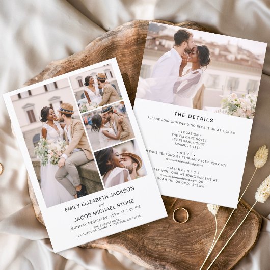 Alles in één minimalistische foto wit bruiloft kaart