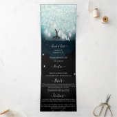 Alles in één mint blush Blue Heart Leaf Weddenscha Drieluik Uitnodiging (Binnen)