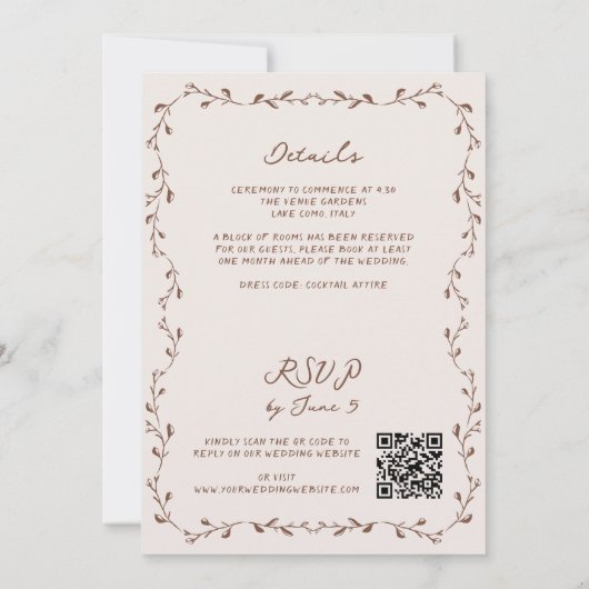 Alles in één Mocha Hand getrokken bruiloft uitnodi Kaart (Achterkant)