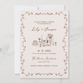 Alles in één Mocha Hand getrokken bruiloft uitnodi Kaart (Voorkant)