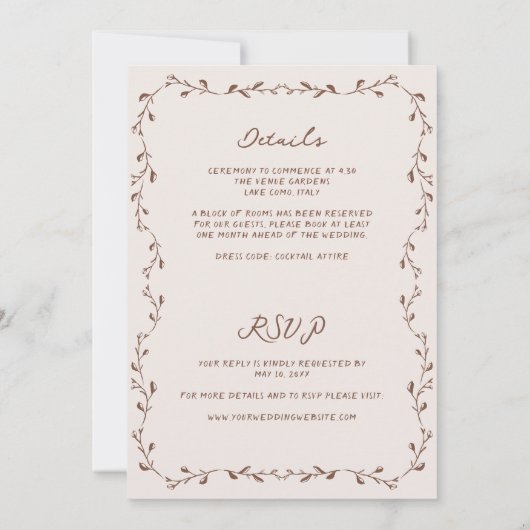 Alles in één Mocha Hand getrokken bruiloft uitnodi Kaart (Achterkant)