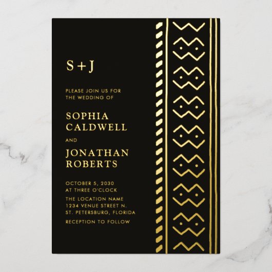 Alles in één modern monogram van een moeddoek folie uitnodiging (Voorkant)