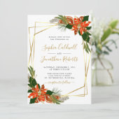Alles in één modern Poinsettia Gold Winter Wedding Kaart (Staand voorkant)