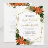 Alles in één modern Poinsettia Gold Winter Wedding Kaart (Voorkant / Achterkant)