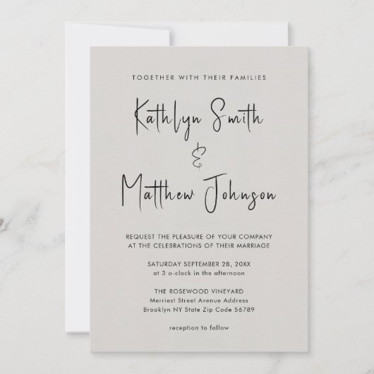 Alles in één modern script grijs minimalistische b kaart (Voorkant)