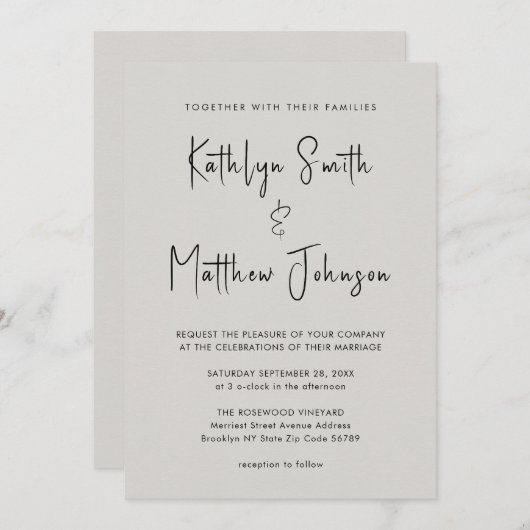 Alles in één modern script grijs minimalistische b kaart (Voorkant / Achterkant)