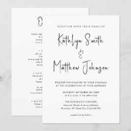 Alles in één modern script minimalistisch huwelijk kaart