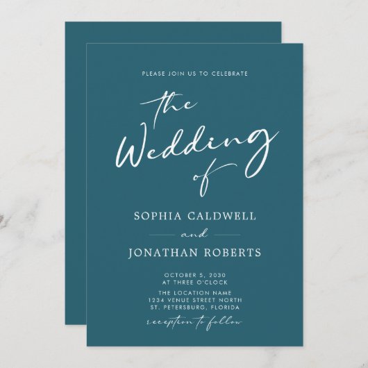 Alles in één moderne Blauwgroen blauwe bruiloft me Kaart (Voorkant / Achterkant)