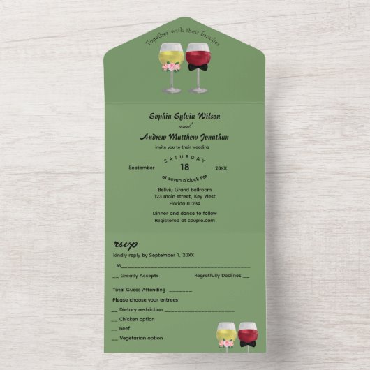 Alles in een moderne Boho Arch paar wijn bruiloft All In One Uitnodiging (Binnen)