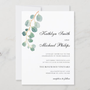 Alles in een moderne eucalyptus typografie bruilof kaart